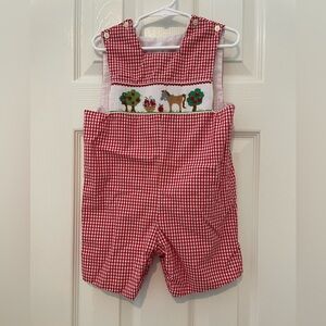 Vintage Gingham Overalls Jon Jon smocked with Classic Check Pattern apples horse